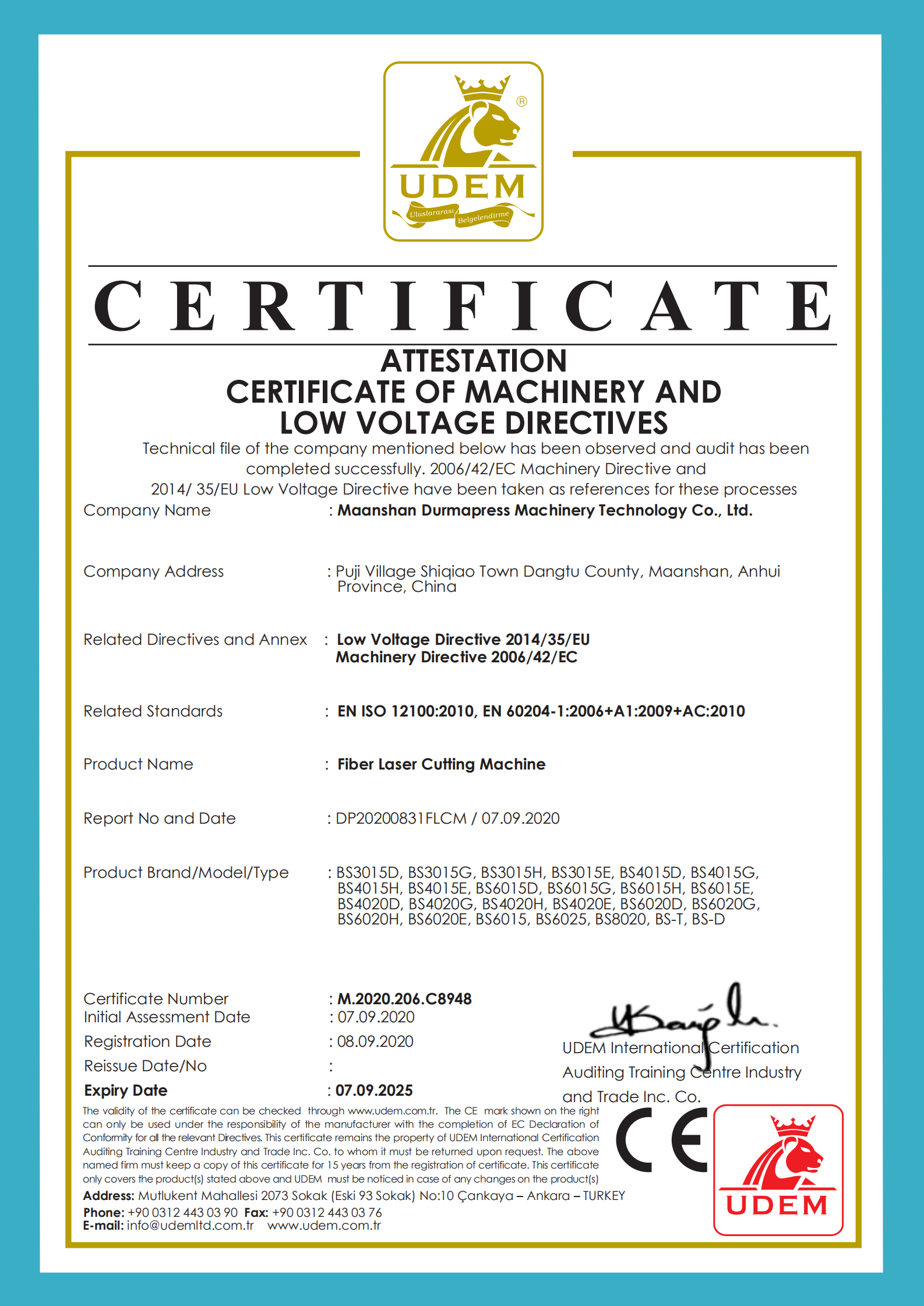 DurmaPress Станок для резки волоконным лазером Сертификация CE