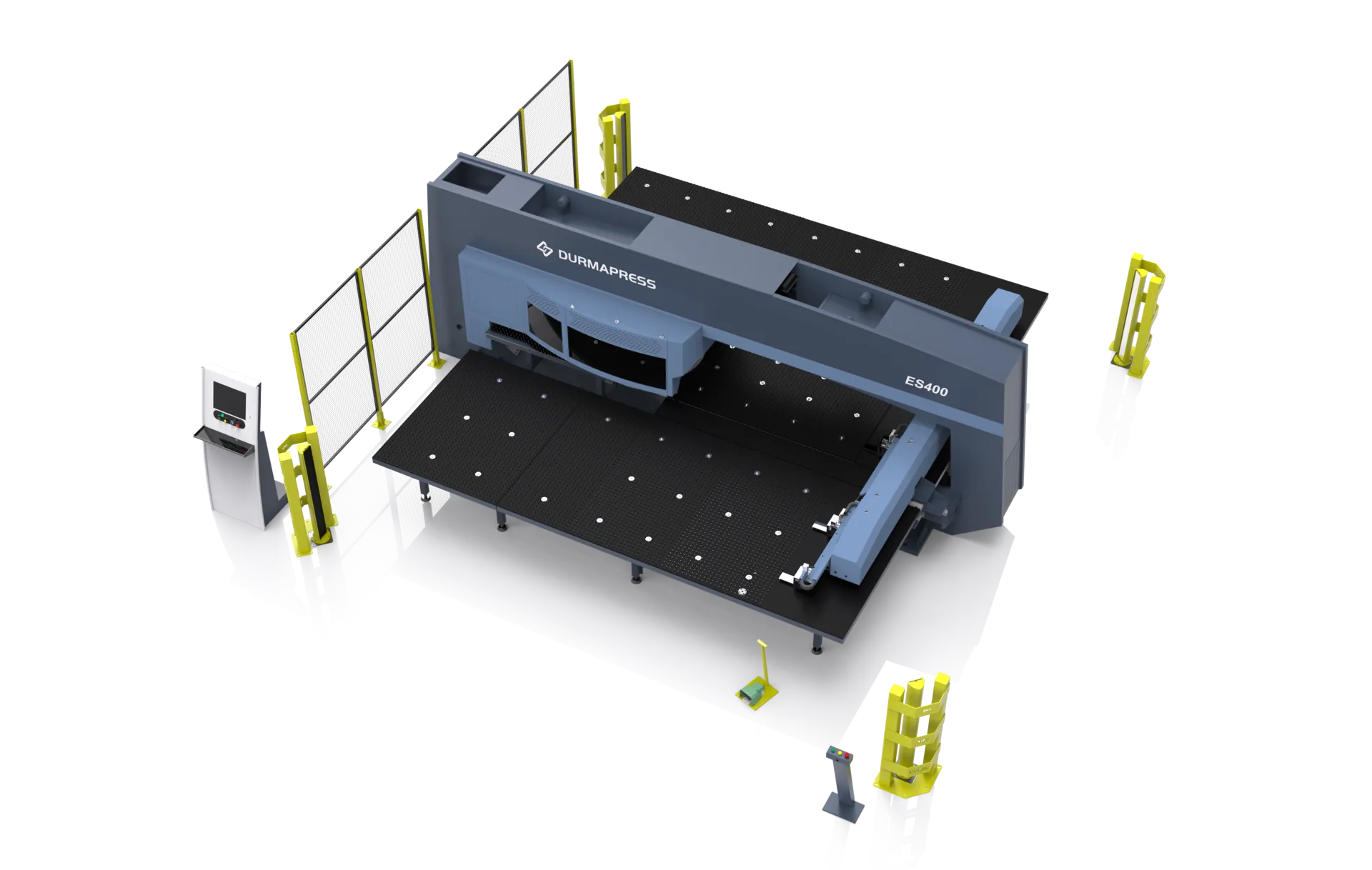 turret punching machine structure showing upper and lower turret, CNC control, and punch-die set