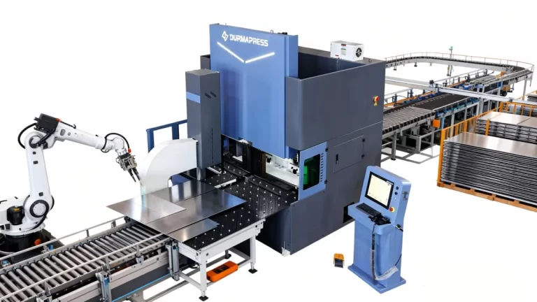 Fully automated panel bending line with robot loading and material handling