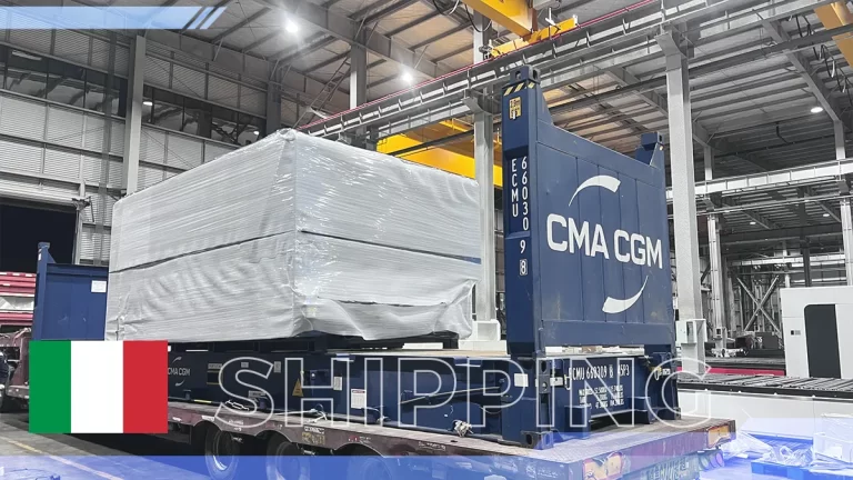 Sealed container carrying Durmapress corner notching machine shipped to Italy