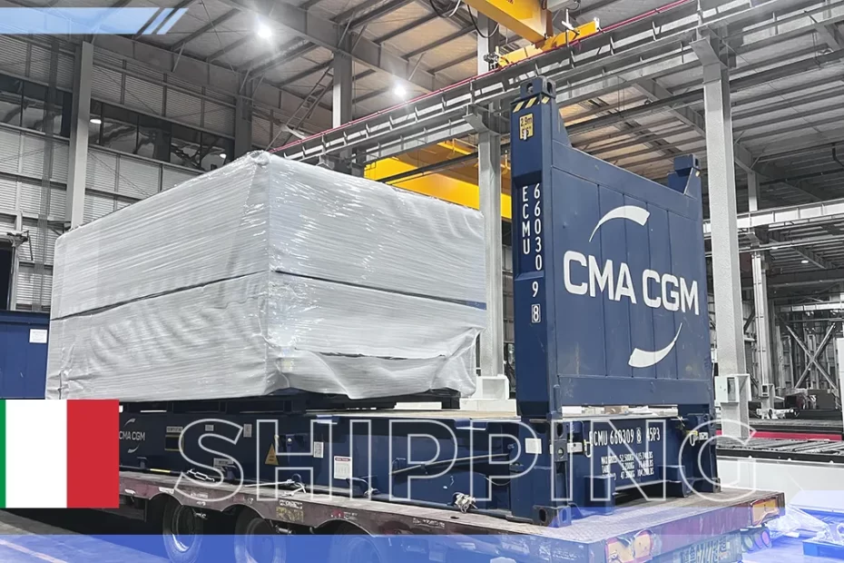 Sealed container carrying Durmapress corner notching machine shipped to Italy
