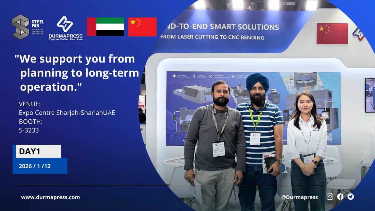 Group photo of DURMAPRESS partners celebrating successful STEELFAB 2026 exhibition