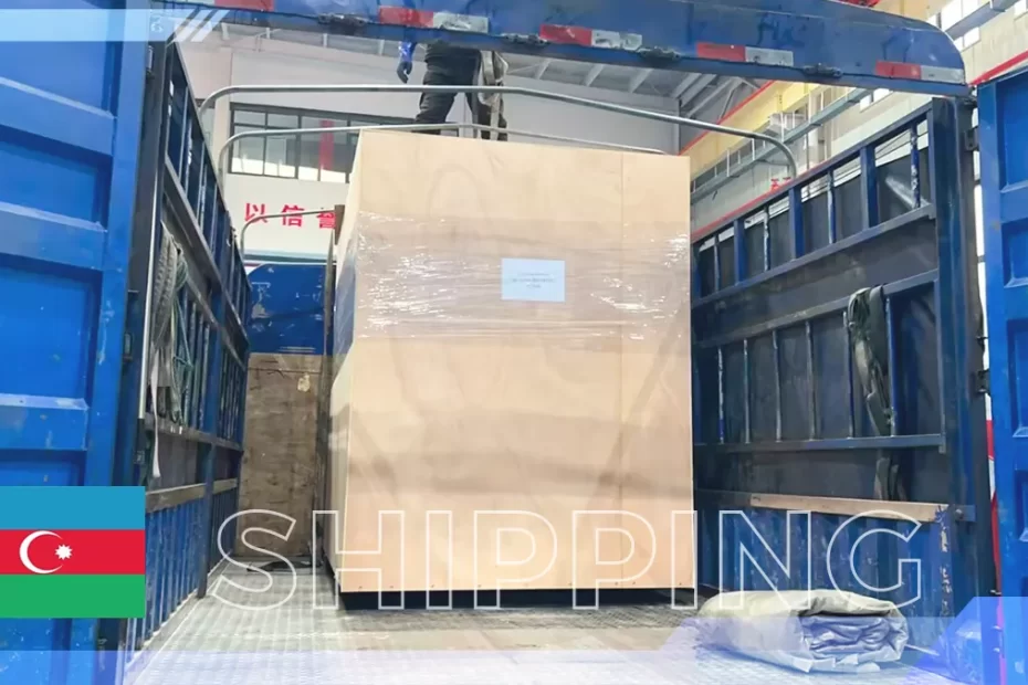 Q35Y-20 ironworker secured inside container for overseas machinery delivery