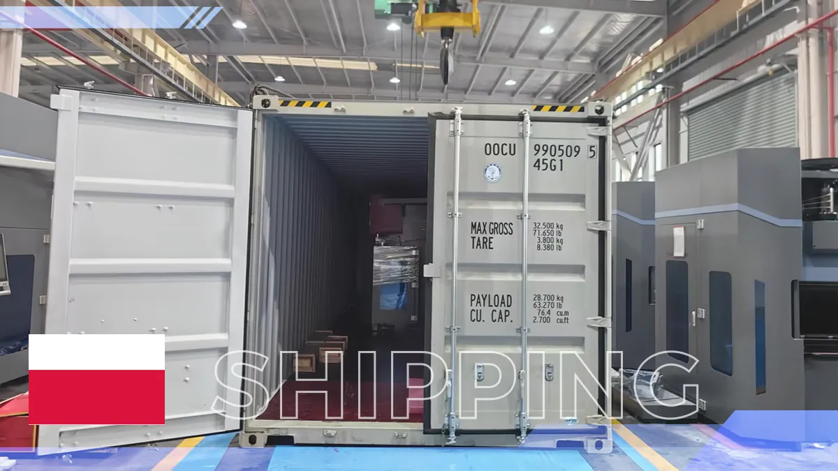 DP-ES Pro Max hydraulic press brakes prepared for shipment to Poland at manufacturing facility