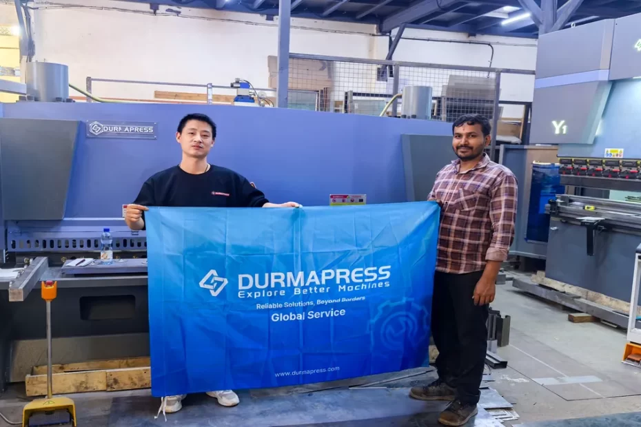 Durmapress engineers commissioning press brake and shearing machine in Kenya