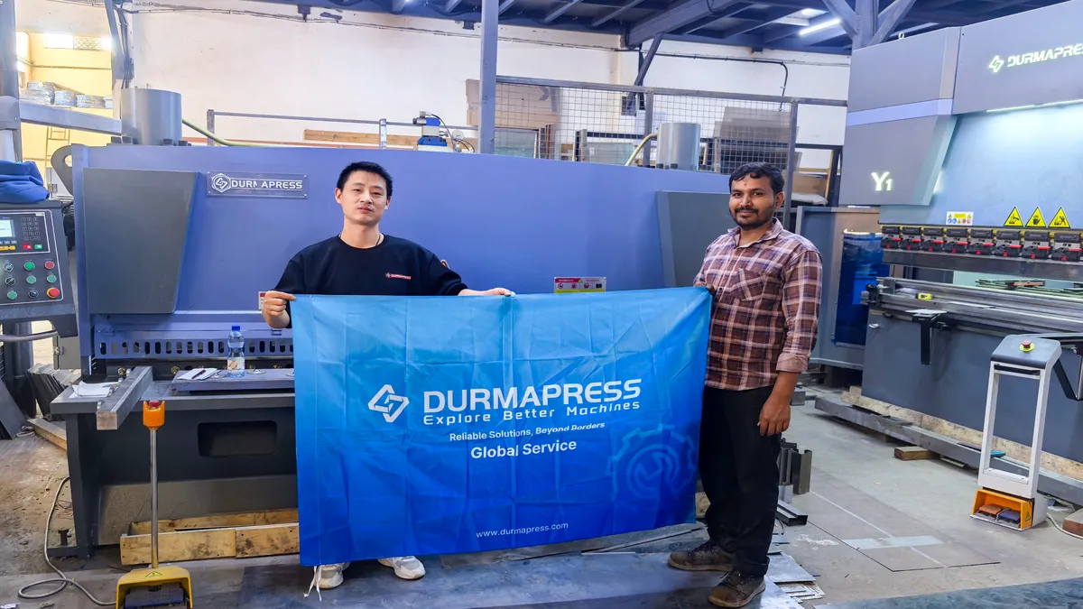 Durmapress engineers commissioning press brake and shearing machine in Kenya