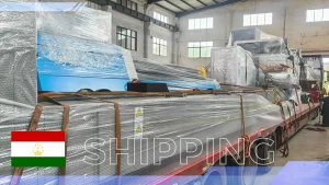 sheet metal machinery prepared for shipment to Tajikistan