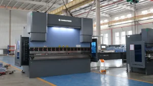 hydraulic press brake machine in a metal fabrication workshop
