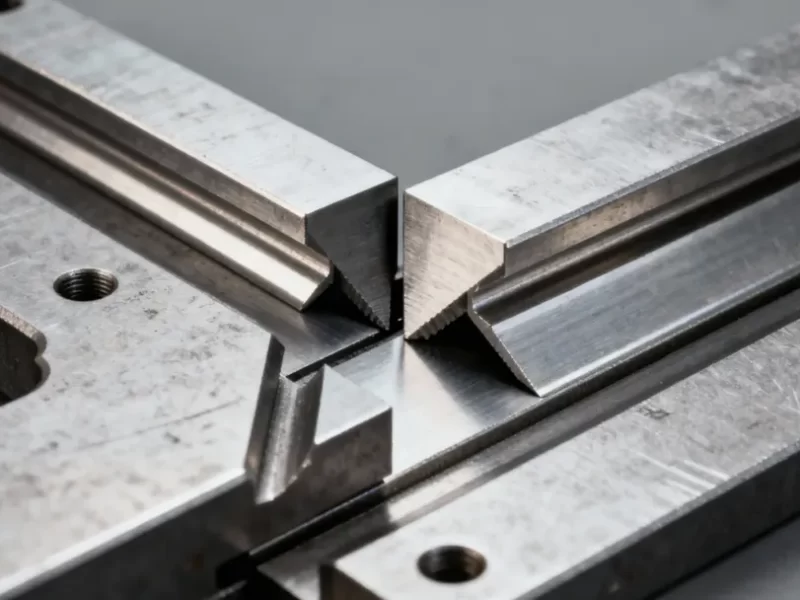Close-up of press brake punch and die used for sheet metal bending